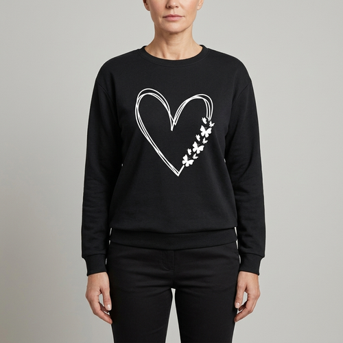 Women's Sweater | Heart Print Crew Neck Long Sleeve front view