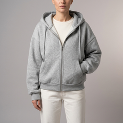 Women's Hoodie | Cropped Zip-Up Long Sleeve Light Grey front view