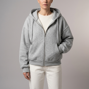 Women's Hoodie | Cropped Zip-Up Long Sleeve Light Grey front view
