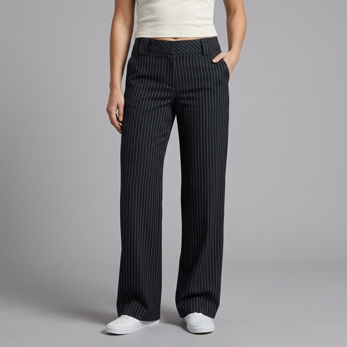 Women's Black Pants | Pinstripe Slim Fit High Waist Black front view