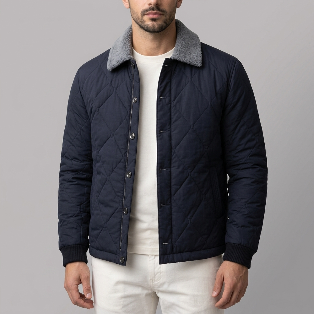 Men's Jackets | Quilted Fleece Lined Blue front view