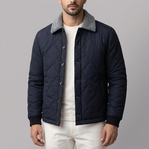 Men's Jackets | Quilted Fleece Lined Blue front view