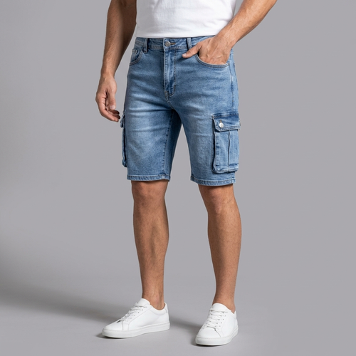Men's Denim Shorts | Cargo Pockets Mid Wash front view