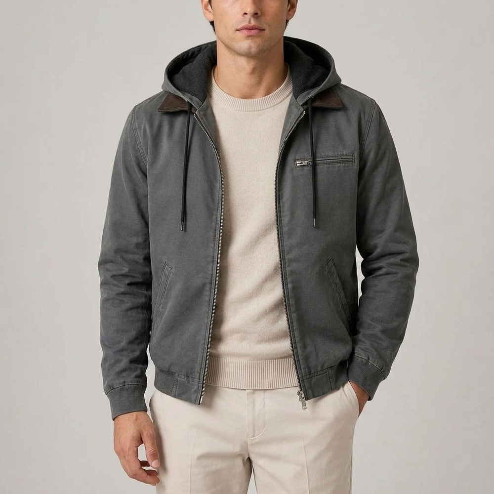 Men's Jackets | Hooded Harrington Classic Cold Weather Grey front view