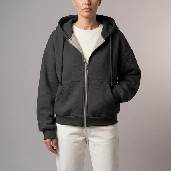 Women's Hoodie | Cropped Zip-Up Long Sleeve Black front view