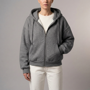 Women's Hoodie | Cropped Zip-Up Long Sleeve Dark Grey front view