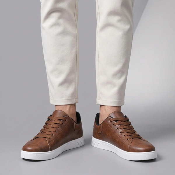 Dress Shoes For Men | Midi Lace-Up Leather Trainers Brown worn front view