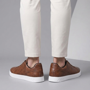 Dress Shoes For Men | Midi Lace-Up Leather Trainers Brown worn back view