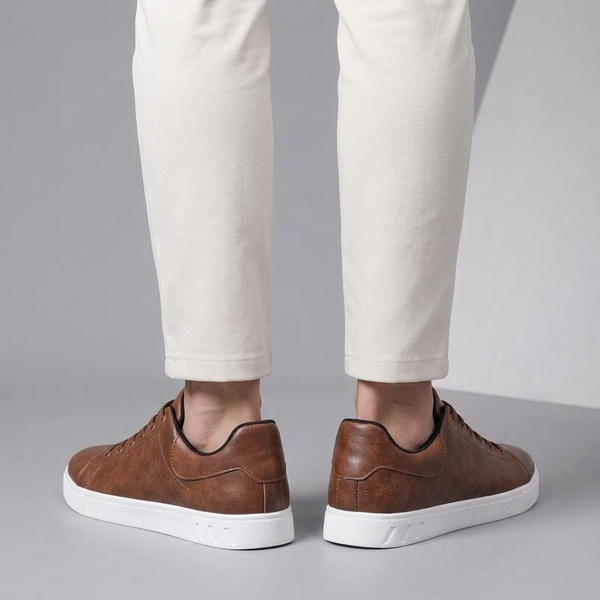 Dress Shoes For Men | Midi Lace-Up Leather Trainers Brown worn back view