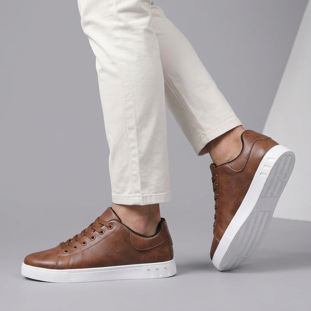 Dress Shoes For Men | Midi Lace-Up Leather Trainers Brown three-quarter front view