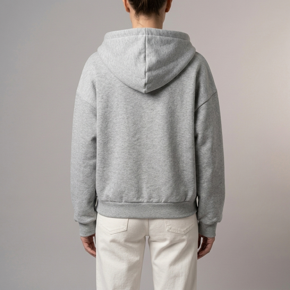 Women's Hoodie | Cropped Zip-Up Long Sleeve Light Grey front view