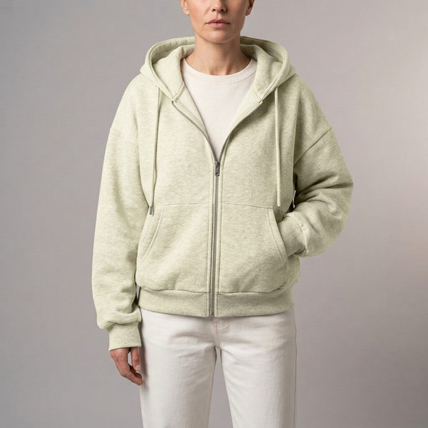 Women's Hoodie | Cropped Zip-Up Long Sleeve White Lime front view