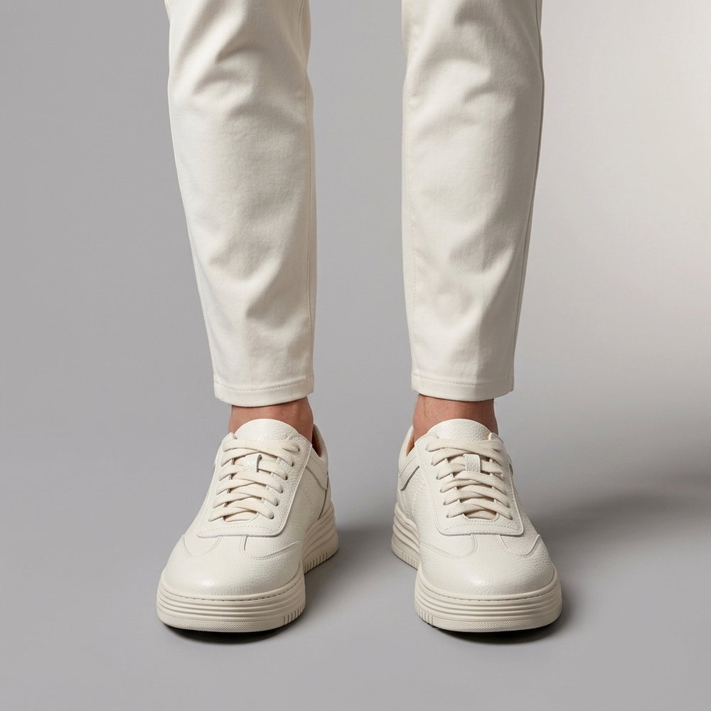White Shoes For Men | Leather Lace-Up Platform three-quarter front view