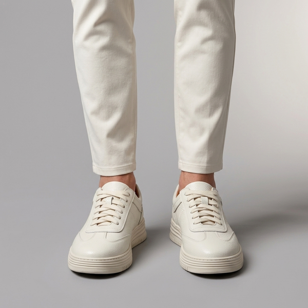 White Shoes For Men | Leather Lace-Up Platform worn front view