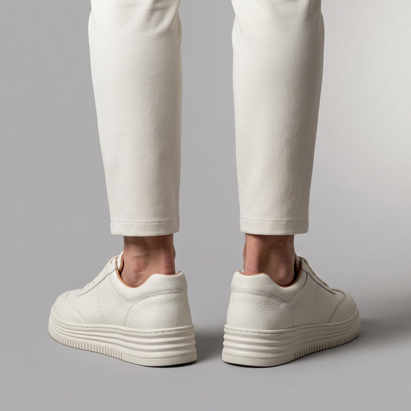 White Shoes For Men | Leather Lace-Up Platform worn back view