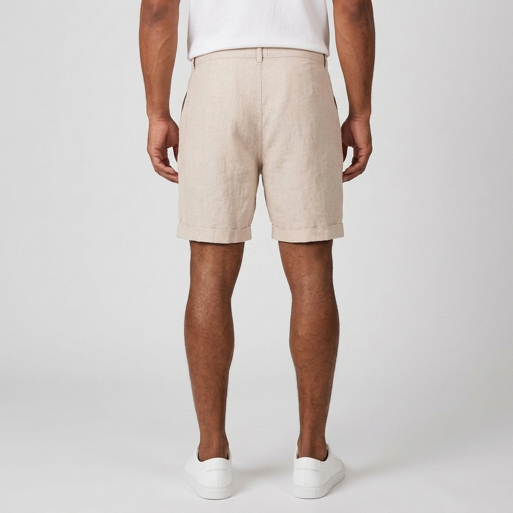 Men's Beach Shorts | Linen Drawstring Elastic Waist Beige front view