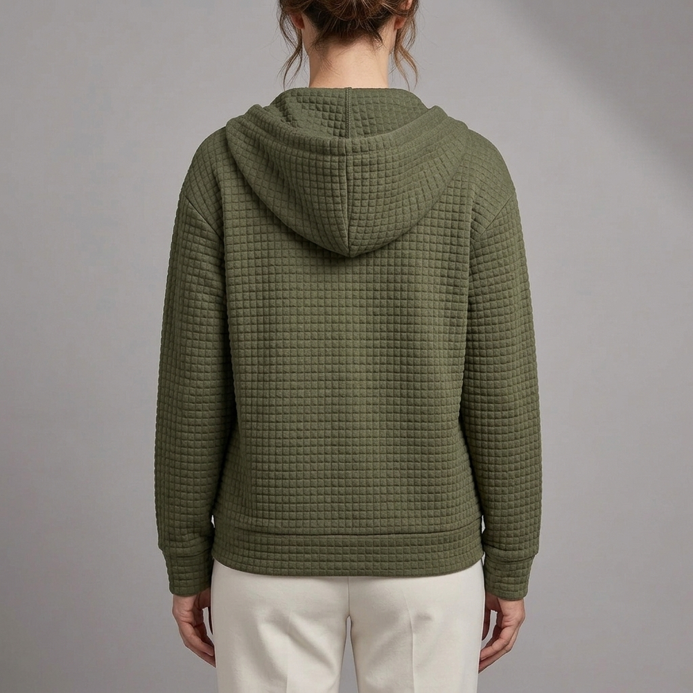 Women's Rain Jacket | Quilted Hooded Zip Front Green front view