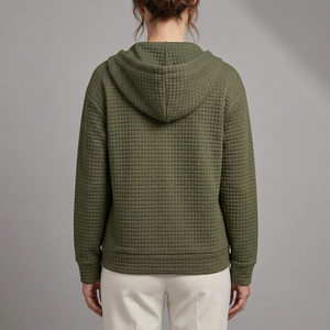 Women's Rain Jacket | Quilted Hooded Zip Front Green back view