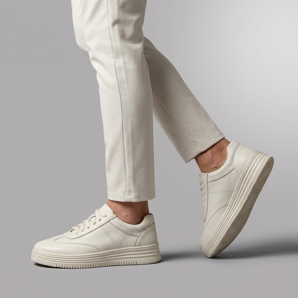 White Shoes For Men | Leather Lace-Up Platform three-quarter front view