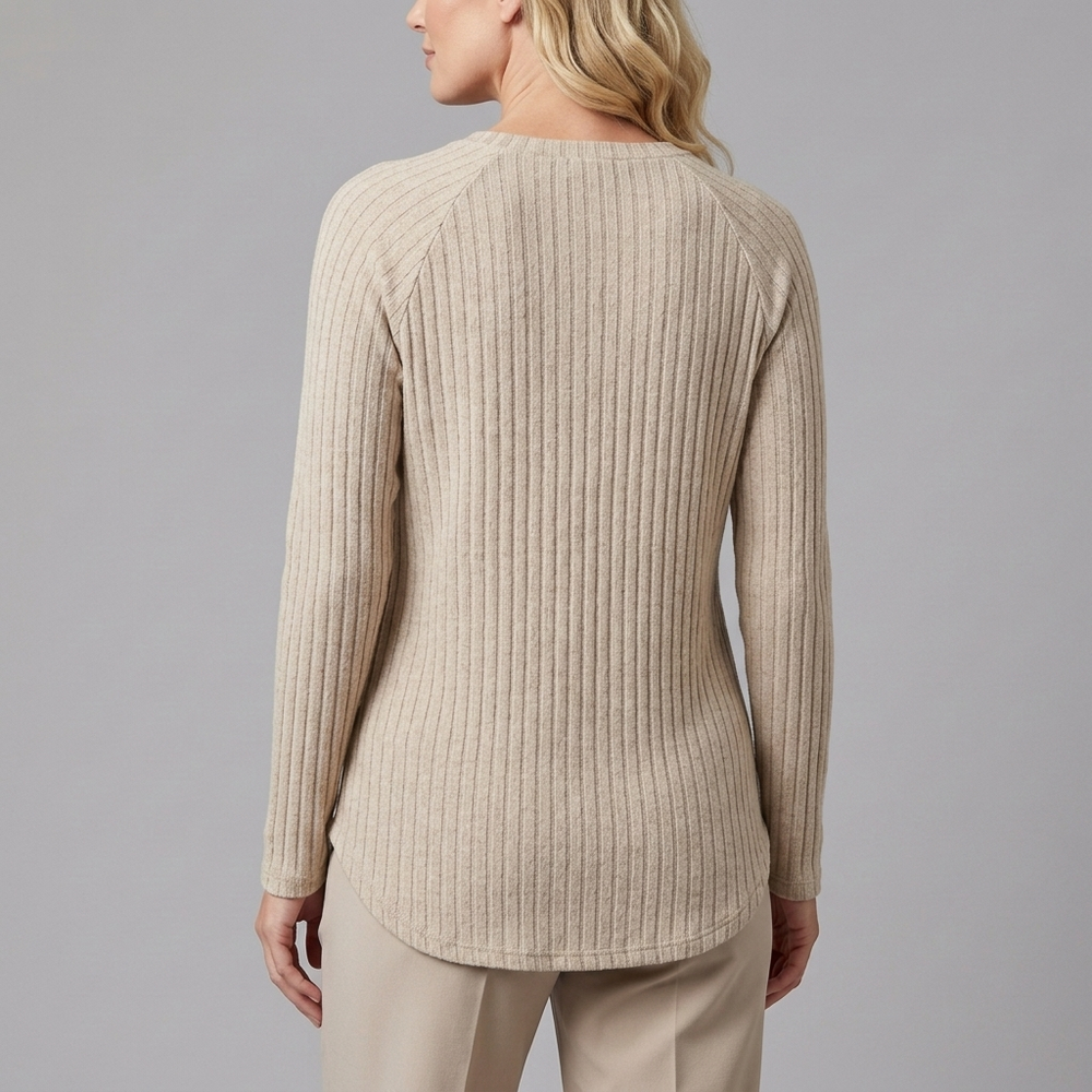 Women's Tunic | Long Sleeve Crew Neck Ribbed Knit Apricot front view