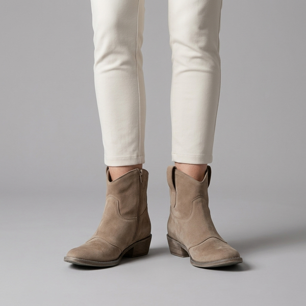 Boots For Women | Western Ankle Pull On Block Heel Brown worn front view