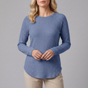 Women's Tunic | Long Sleeve Crew Neck Ribbed Knit Blue front view
