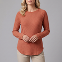 Women's Tunic | Long Sleeve Crew Neck Ribbed Knit Orange front view