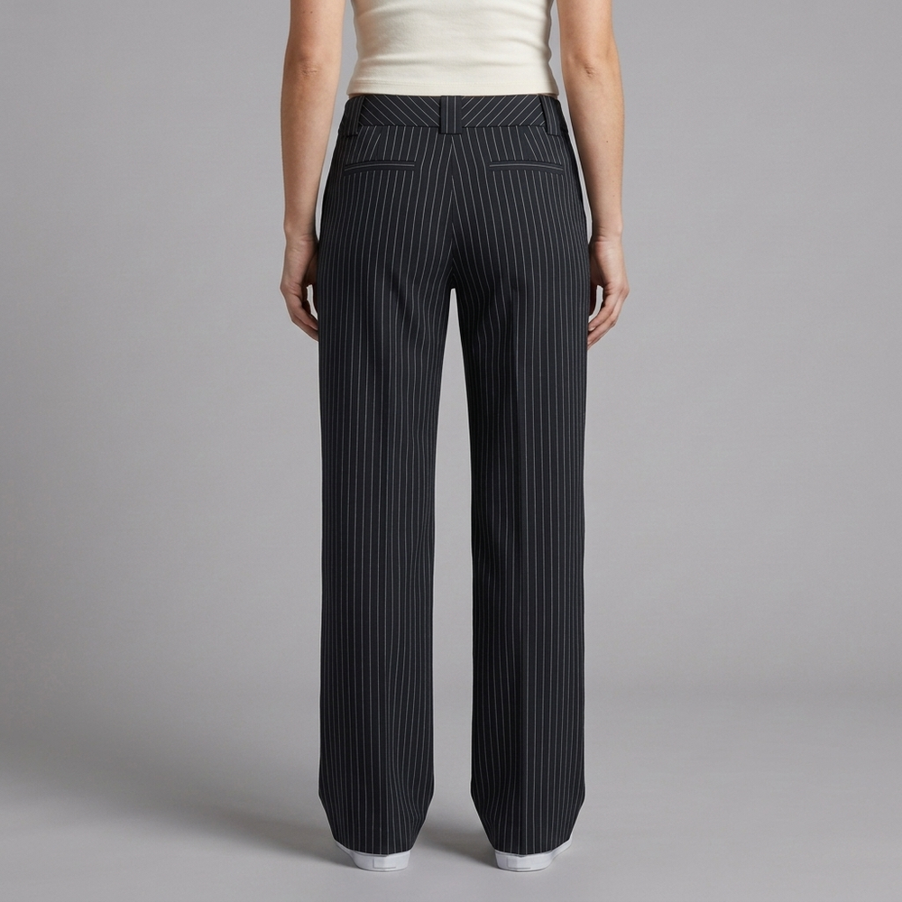 Women's Black Pants | Pinstripe Slim Fit High Waist Black front view
