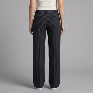 Women's Black Pants | Pinstripe Slim Fit High Waist Black back view