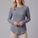 Women's Tunic | Long Sleeve Crew Neck Ribbed Knit Grey Blue front view