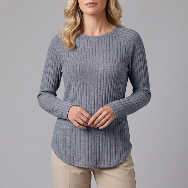 Women's Tunic | Long Sleeve Crew Neck Ribbed Knit Grey Blue front view