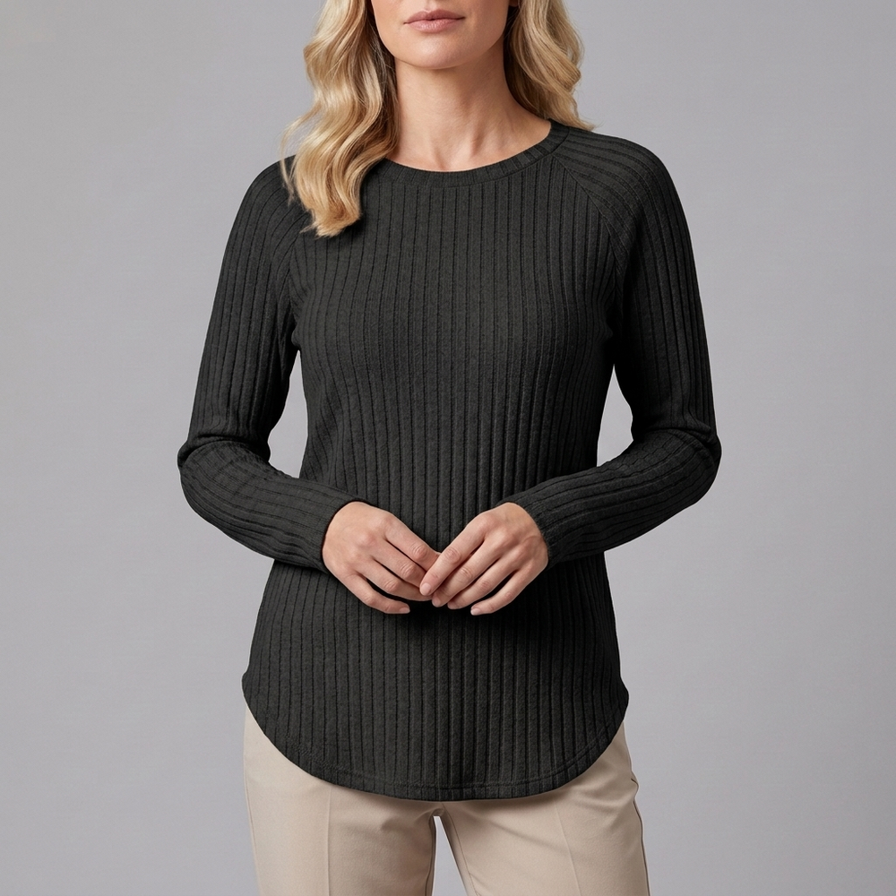 Women's Tunic | Long Sleeve Crew Neck Ribbed Knit Apricot front view