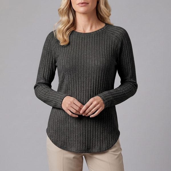 Women's Tunic | Long Sleeve Crew Neck Ribbed Knit Dark Grey front view