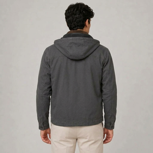 Men's Jackets | Hooded Harrington Classic Cold Weather Grey back view