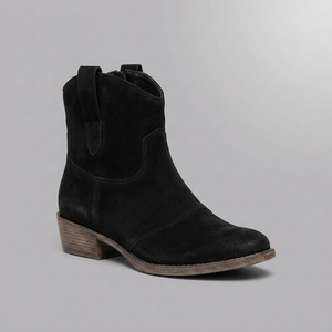 Boots For Women | Western Ankle Pull On Block Heel Black three-quarter front view