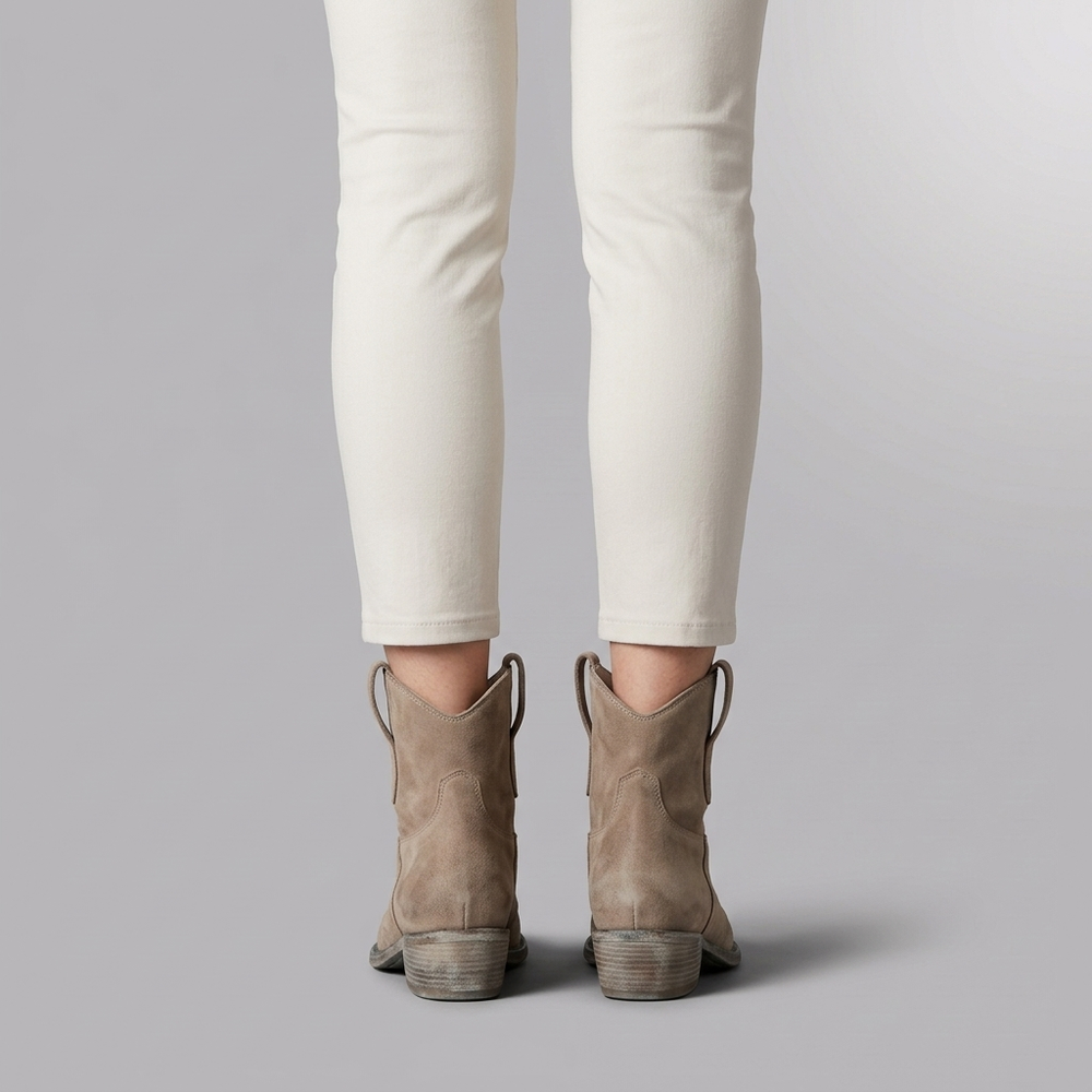 Boots For Women | Western Ankle Pull On Block Heel Brown three-quarter front view