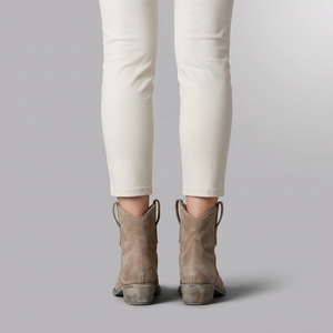 Boots For Women | Western Ankle Pull On Block Heel Brown worn back view