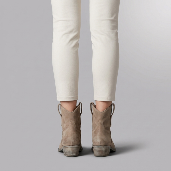 Boots For Women | Western Ankle Pull On Block Heel Brown worn back view