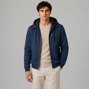 Men's Jackets | Hooded Harrington Classic Cold Weather Navy front view