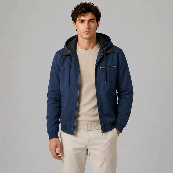 Men's Jackets | Hooded Harrington Classic Cold Weather Navy front view