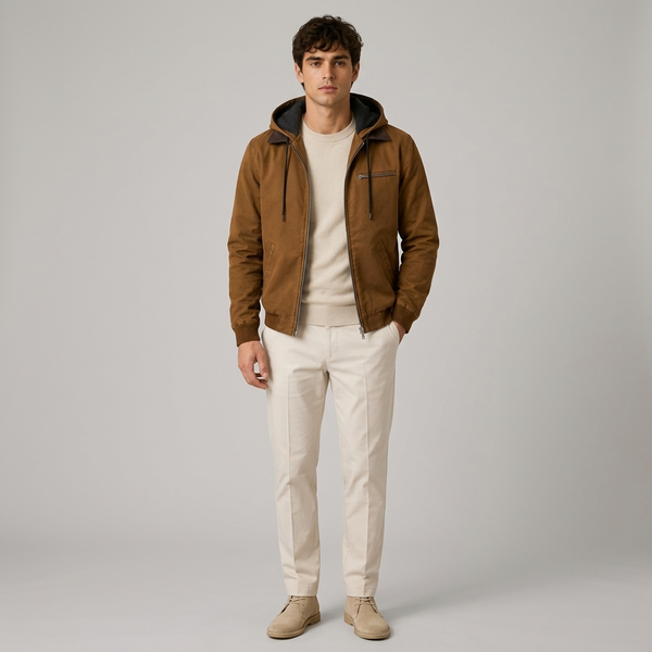 Men's Jackets | Hooded Harrington Classic Cold Weather Brown front view