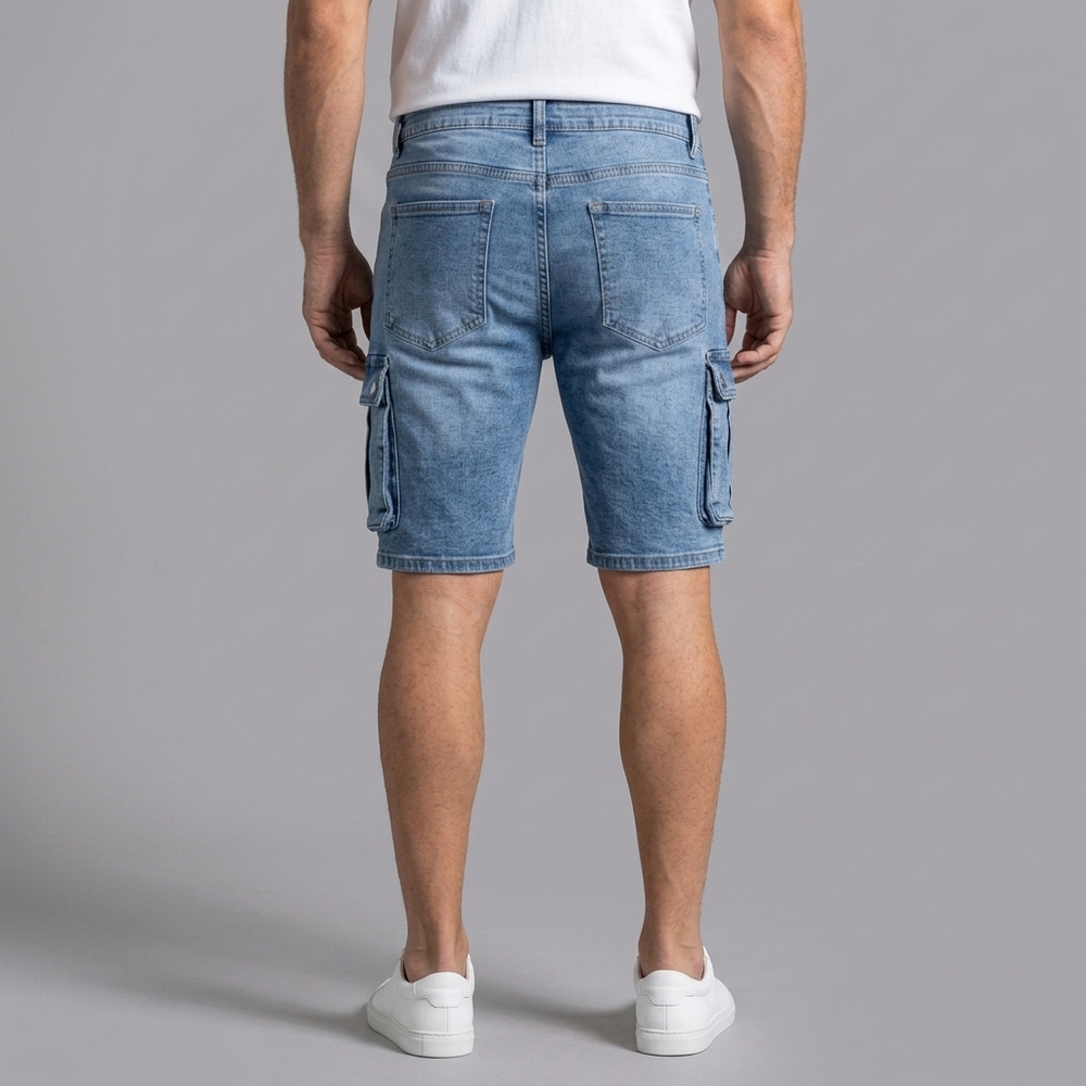 Men's Denim Shorts | Cargo Pockets Mid Wash front view