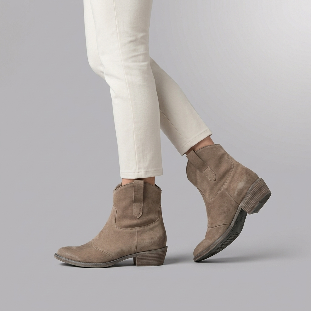 Boots For Women | Western Ankle Pull On Block Heel Brown three-quarter front view