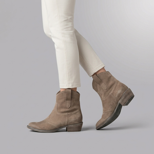 Boots For Women | Western Ankle Pull On Block Heel Brown worn side view sole