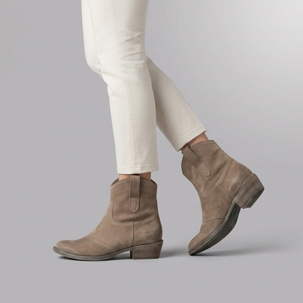 Boots For Women | Western Ankle Pull On Block Heel Brown worn side view sole