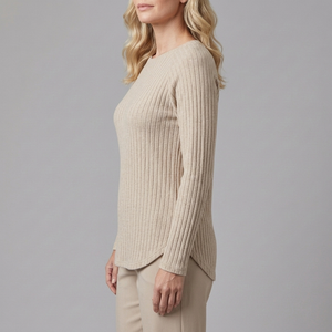 Women's Tunic | Long Sleeve Crew Neck Ribbed Knit Apricot side view