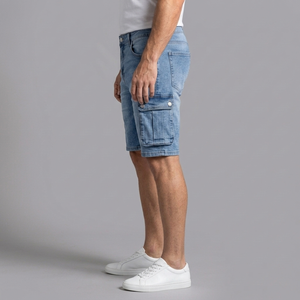 Men's Denim Shorts | Cargo Pockets Mid Wash side view