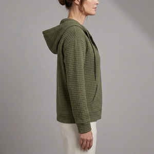 Women's Rain Jacket | Quilted Hooded Zip Front Green side view