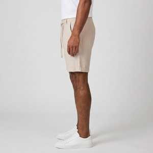 Men's Beach Shorts | Linen Drawstring Elastic Waist Beige side view