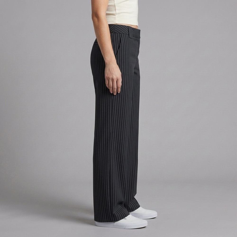 Women's Black Pants | Pinstripe Slim Fit High Waist Black front view